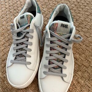 P448 White and Multicolor Glitter Sneakers